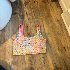 Flower and hot pink reversible sports bra